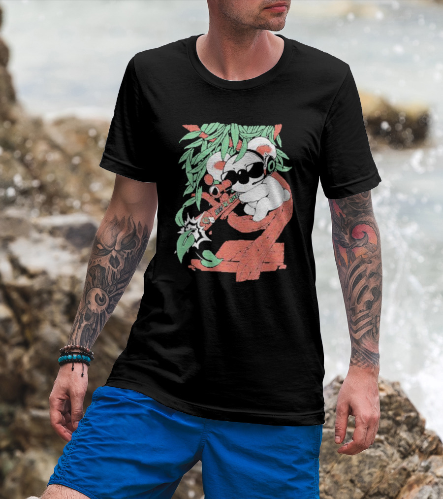 Flyquest Leaf Me Alone Koala Sniper On Tree Branch With Sunglasses And Headphones T-Shirt