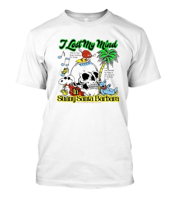 I Lost My Mind In Sunny Santa Barbara Music Skull Palm Beach Bear T-Shirt