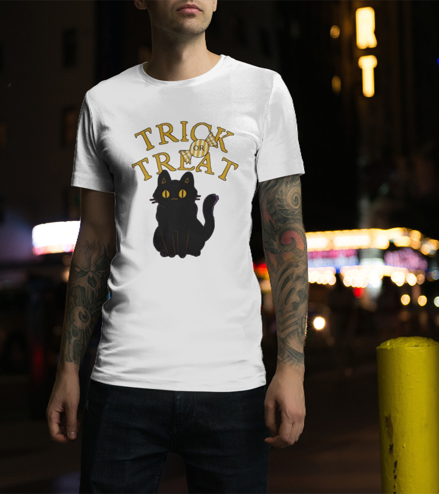 Trick Or Treat Candy Black Cat Halloween T-Shirt