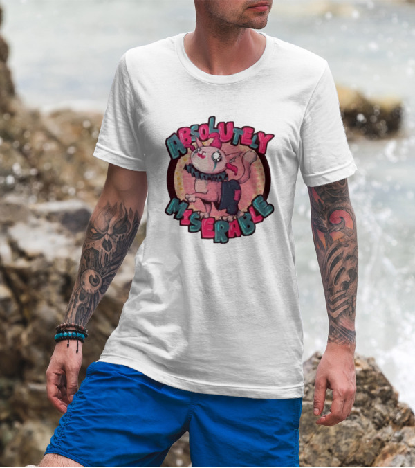 Absolutely Miserable Patchwork Cat With Puffy Text T-Shirt