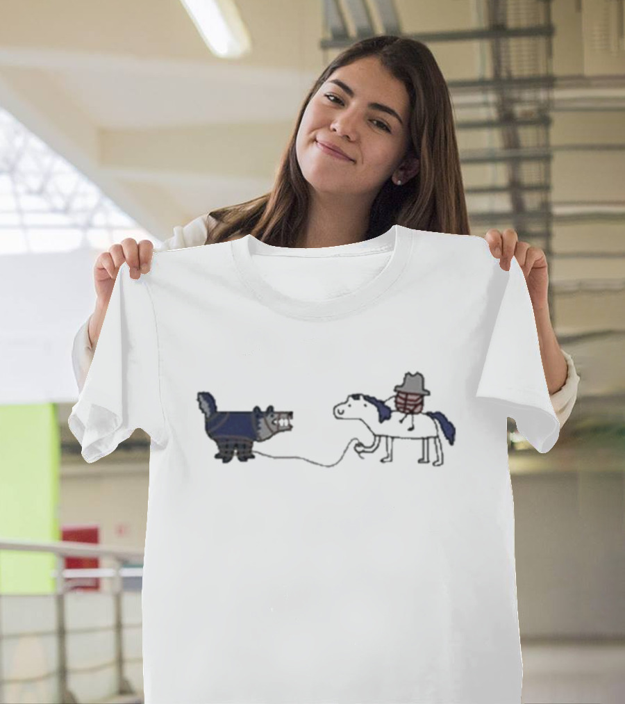 Mavs Tie Up The Wolves Cartoon Cowboy and Horse Roping Wolf T-Shirt
