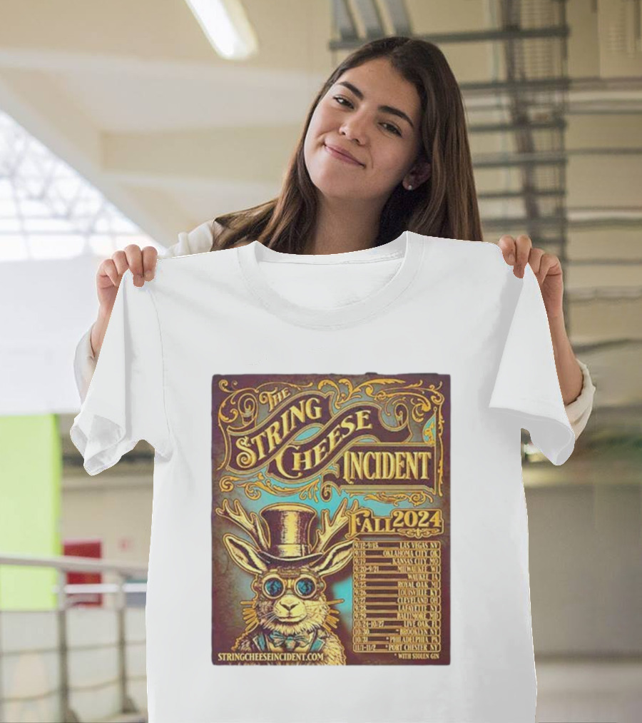 The String Cheese Incident Fall 2024 Tour Dates with Anthropomorphic Rabbit in Top Hat T-Shirt