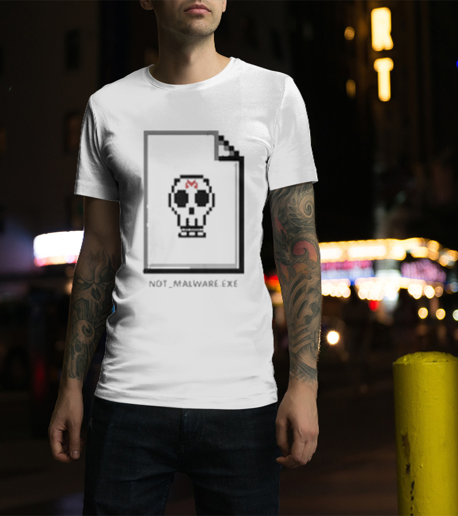 Not Malware Exe Skull Pixel Skull Icon With Red M On Document T-Shirt