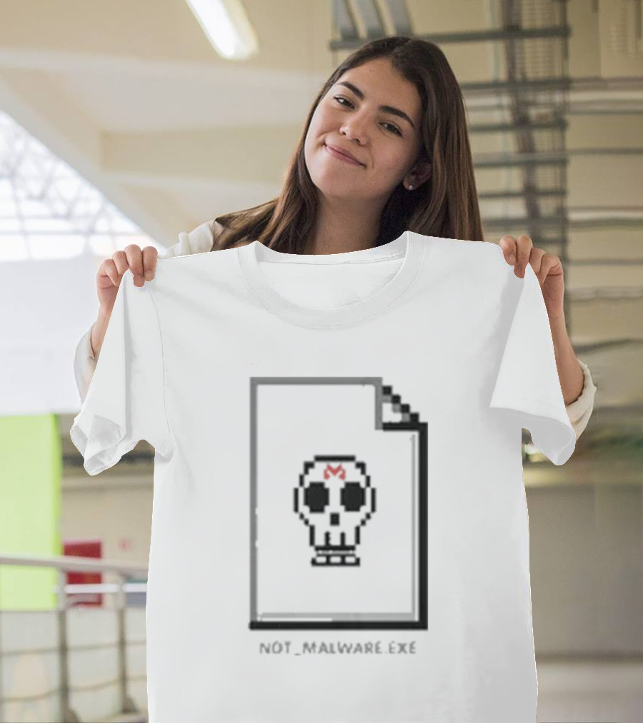 Not Malware Exe Skull Pixel Skull Icon With Red M On Document T-Shirt