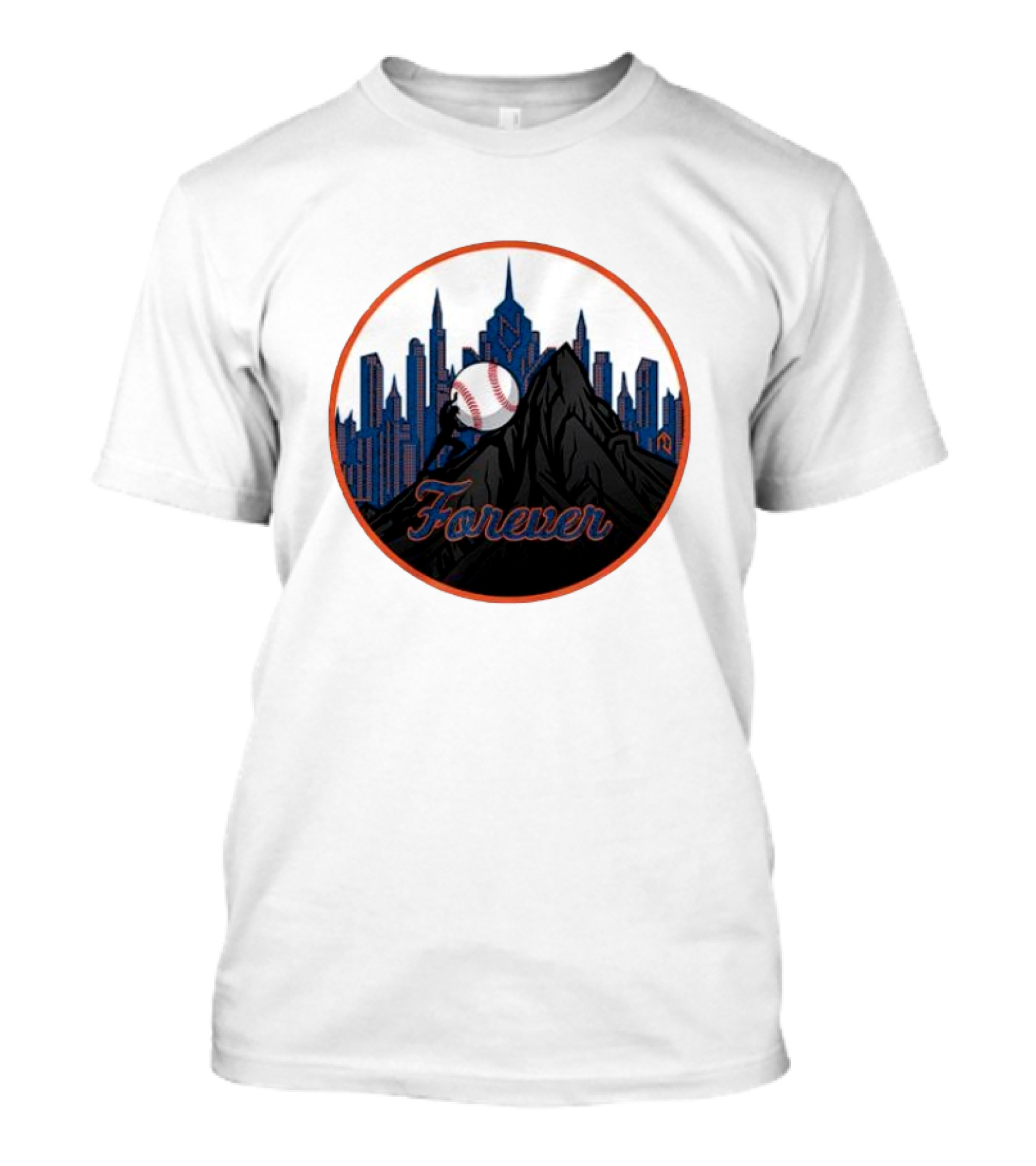 One Must Imagine A Met Fan Happy Forever Baseball Skyline Iconic City Background T-Shirt