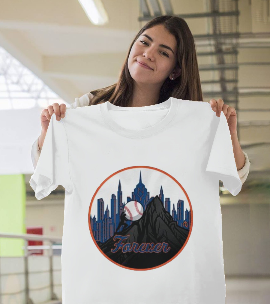 One Must Imagine A Met Fan Happy Forever Baseball Skyline Iconic City Background T-Shirt
