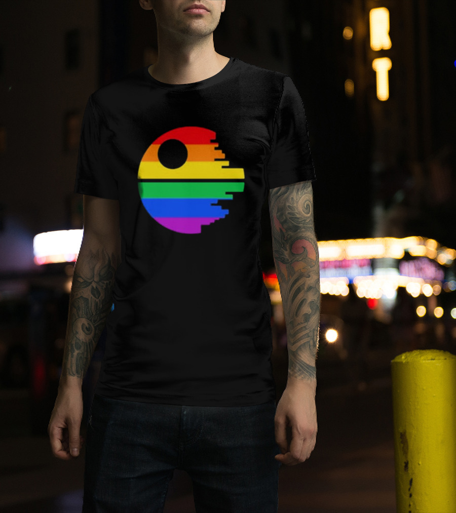 Rainbow Death Star Icon With Multicolor Stripes T-Shirt