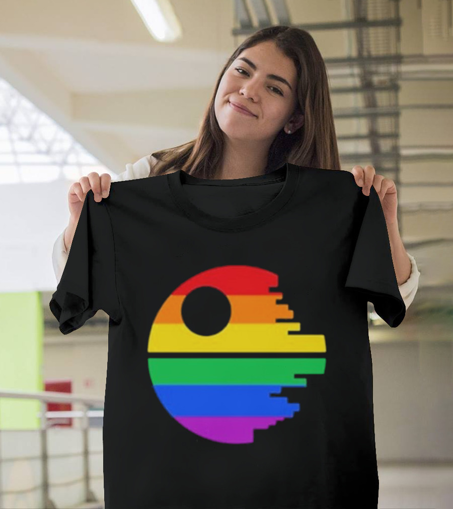 Rainbow Death Star Icon With Multicolor Stripes T-Shirt