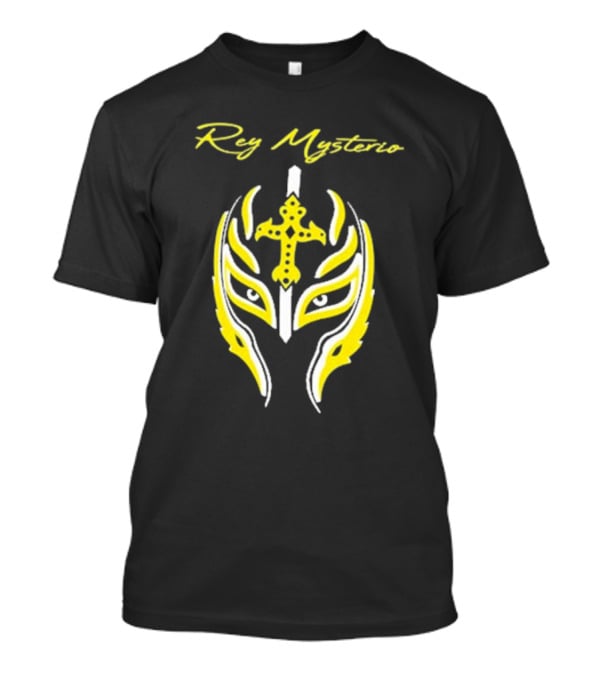 Rey Mysterio Cross Mask Icon With Yellow And White Accents T-Shirt