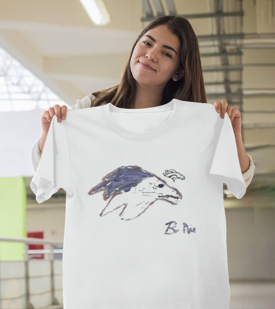 Rookies Paint Denver Broncos Bo Nix Blue Red Sketch T-Shirt