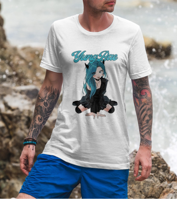 Yung Rae Blue-Haired Goth Anime Girl T-Shirt