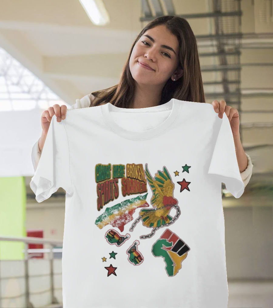 Chains Were Broken Spirits Soared Rasta Colors Fist Bird Stars T-Shirt