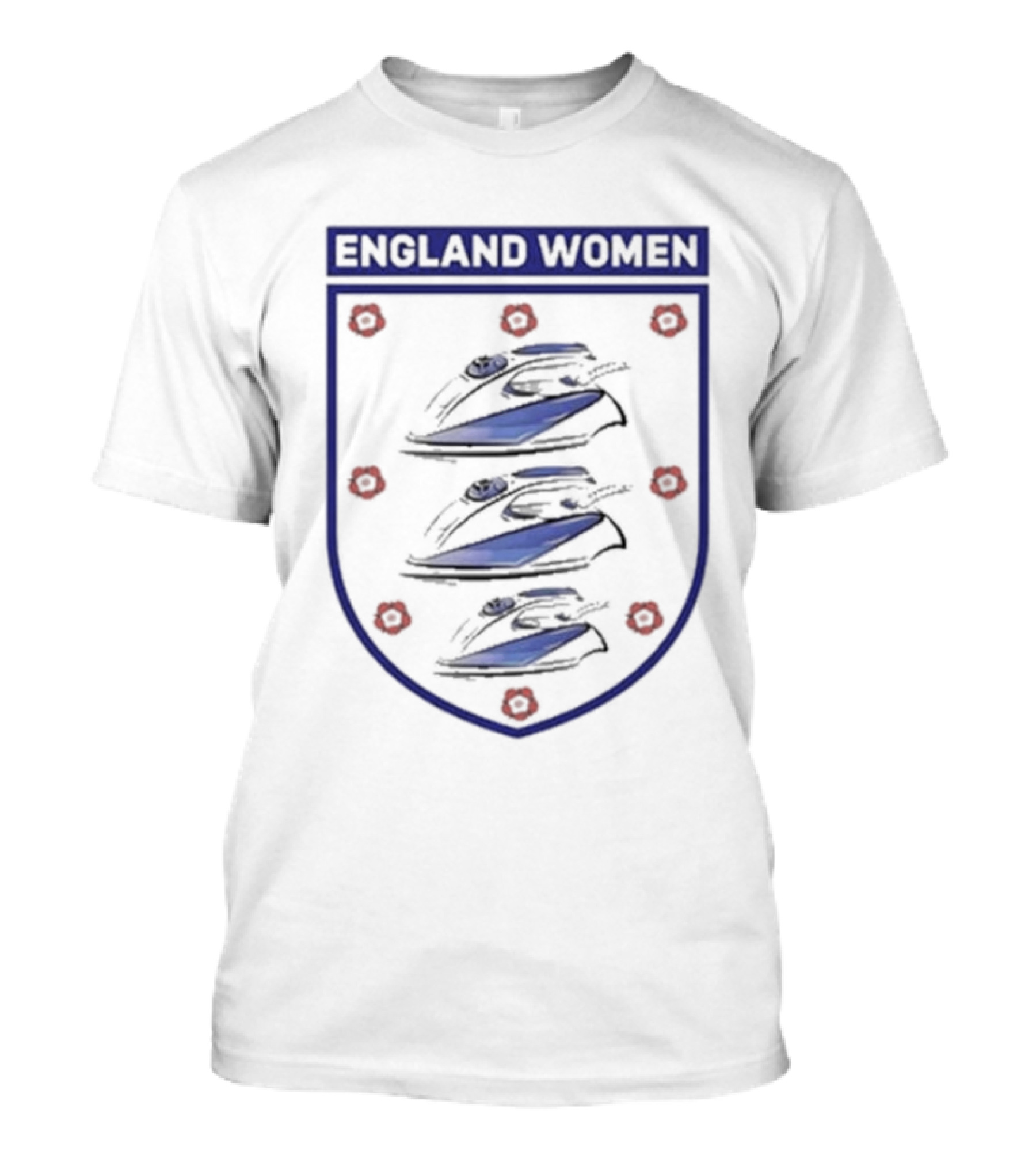 England Women Three Irons Shield With Red Floral Icons T-Shirt