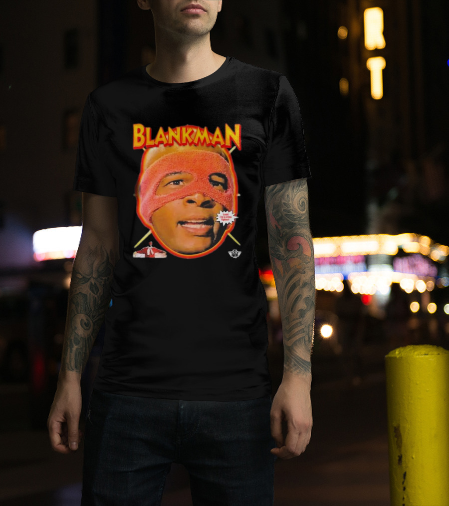 Blankman Heroic Arrival To Save Your Butt With Iconic Masked Superhero Image T-Shirt