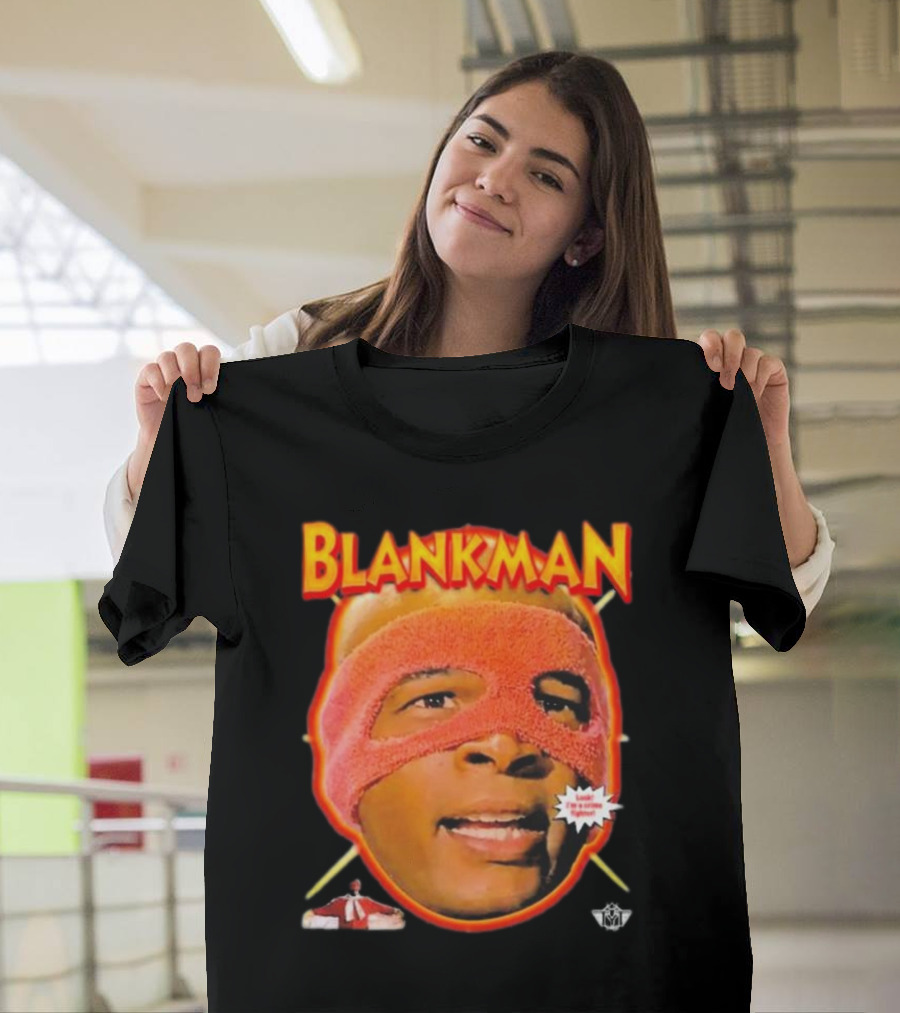 Blankman Heroic Arrival To Save Your Butt With Iconic Masked Superhero Image T-Shirt