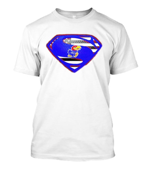 Kansas Jayhawks Superman Logo With USA Flag T-Shirt