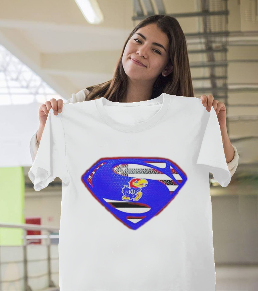 Kansas Jayhawks Superman Logo With USA Flag T-Shirt