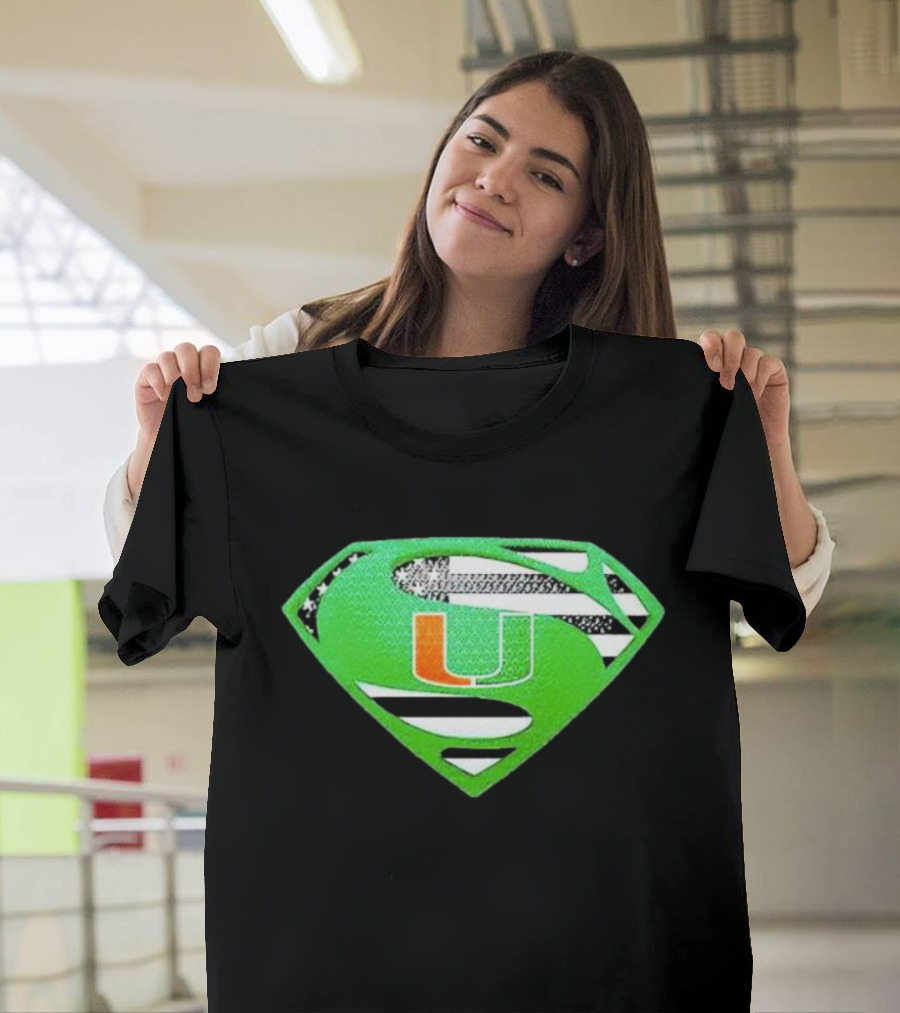 Miami Hurricanes USA Flag Superman T-Shirt