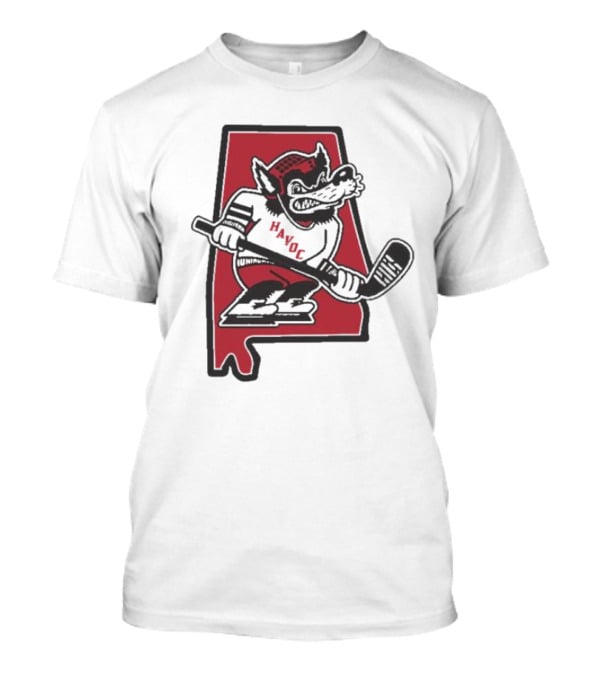 Havoc Retro Wolf Hockey Red Alabama Outline T-Shirt