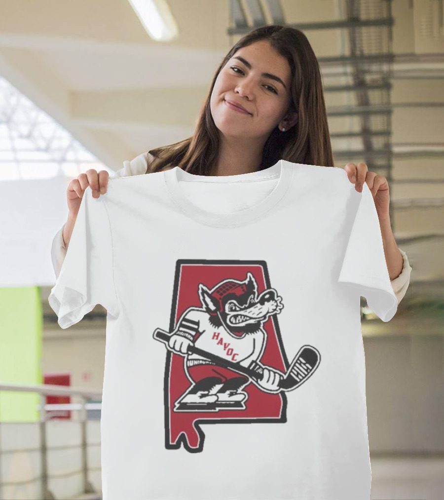 Havoc Retro Wolf Hockey Red Alabama Outline T-Shirt