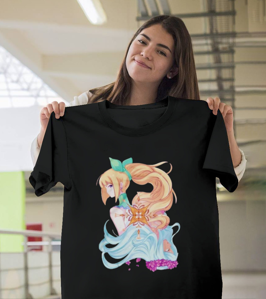 Virgo Versus The Zodiac Anime Illustration with Pastel Colors and Floral Elements T-Shirt