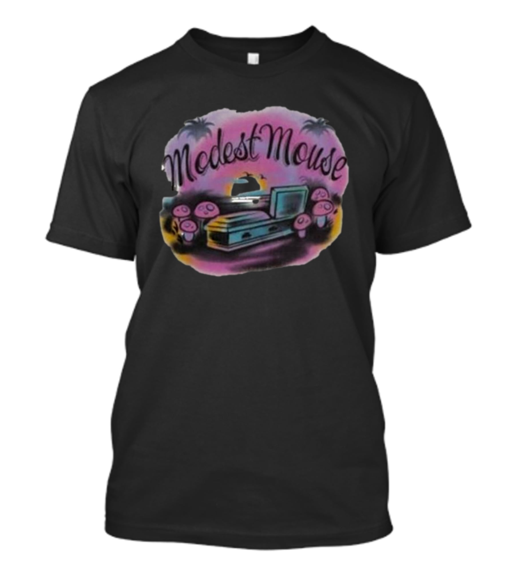 Modest Mouse Airbrush Sunset Coffin And Mushrooms Scene T-Shirt