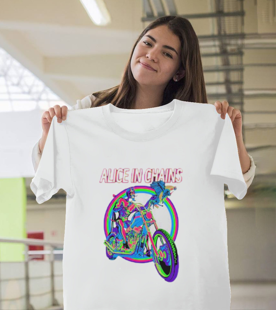Alice In Chains Psychedelic Devil On Chopper With Bird T-Shirt