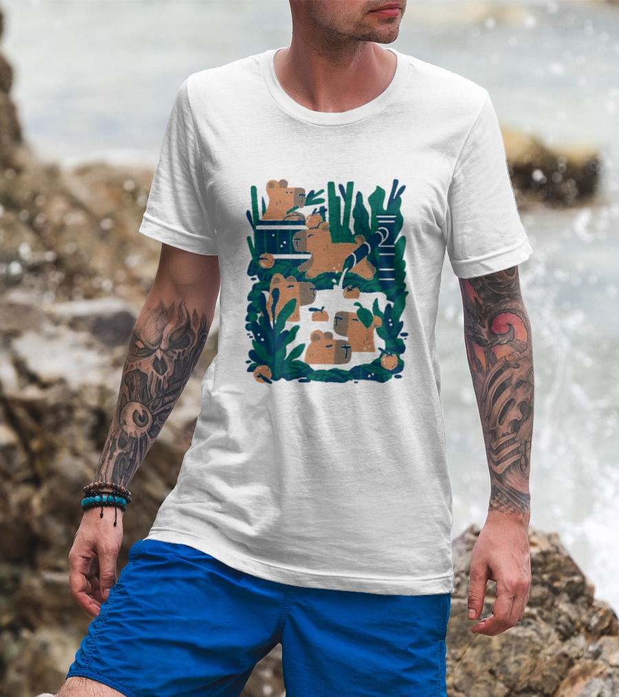 Bamboo Bath Bear Family Relaxing Amidst Greenery T-Shirt