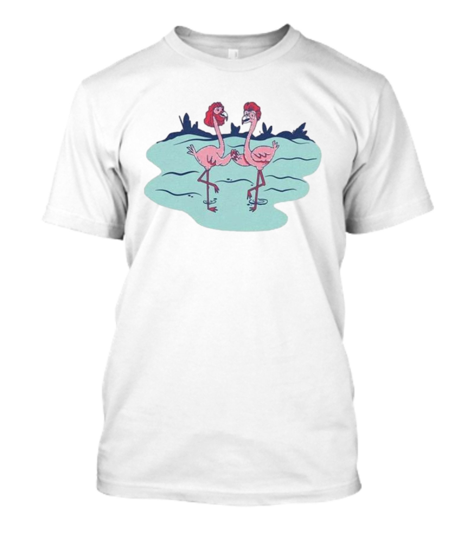 Flamingo Amigos In Blue Water Scene T-Shirt