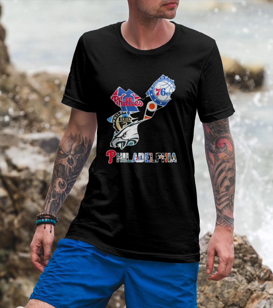 Philadelphia Eagles Phillies 76ers Union Flyers T-Shirt