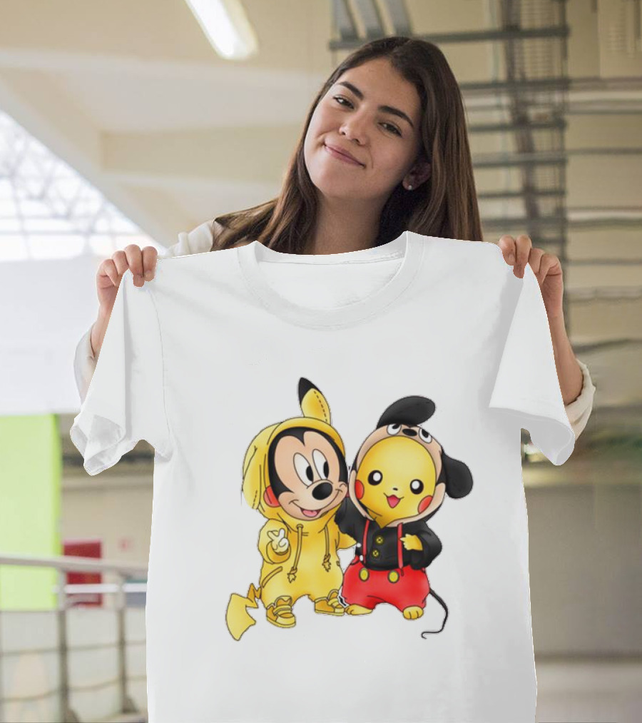 Pikachu Pokemon Mickey Mouse Crossover Fan T-Shirt