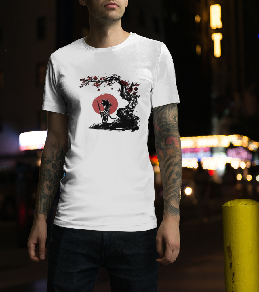 Son Goku Saiyan Solitude Beneath Cherry Blossom And Sun T-Shirt