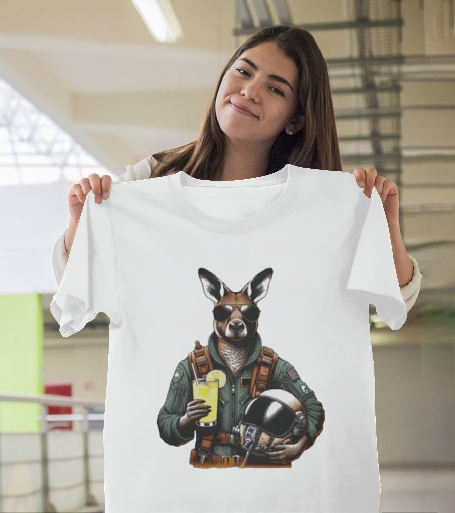 Commander Kangaroo 2024 Astronaut Aviator Pilot Kangaroo with Helmet and Lemonade T-Shirt