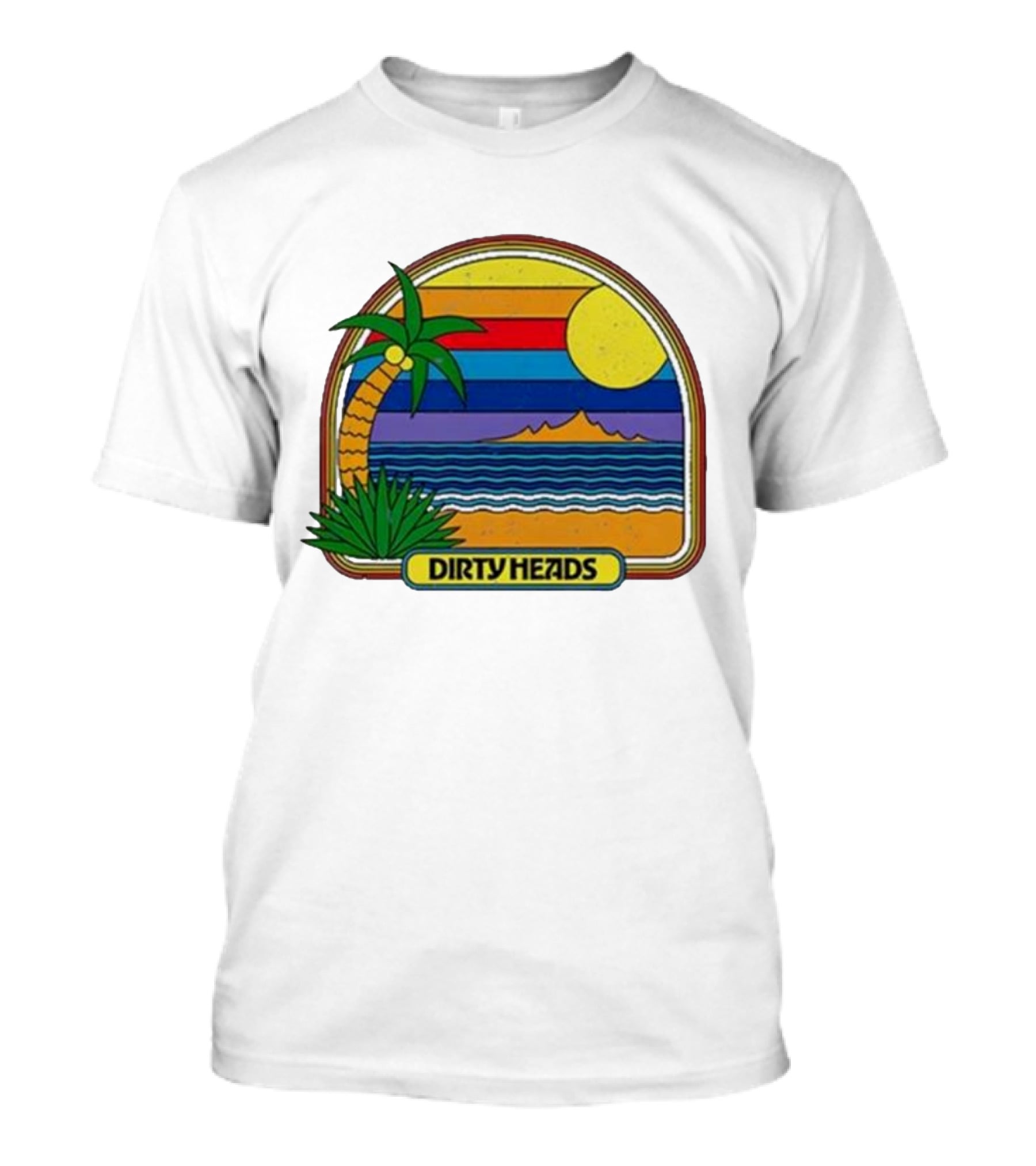 Dirty Heads Retro Beach Sunset Palms Ocean Scene T-Shirt