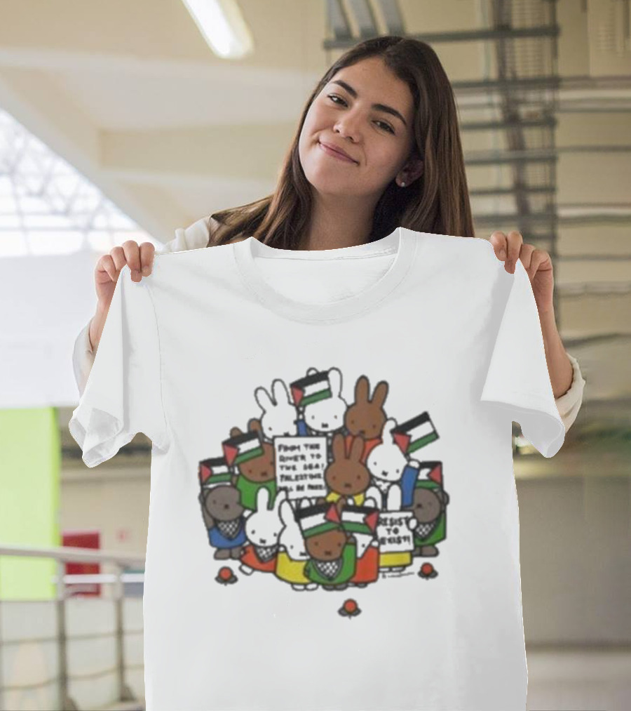 Freedom Fighting Bunnies with Flags and Colorful Outfits T-Shirt