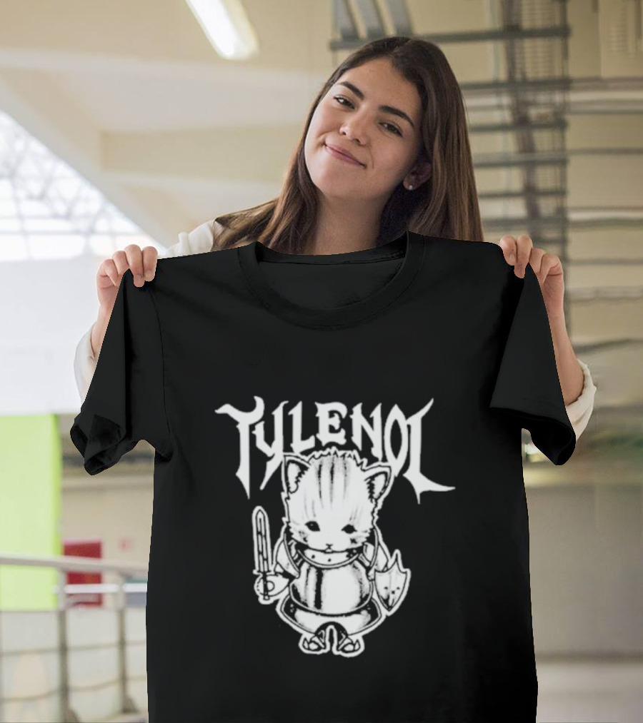 Tylenol Knight Cat Holding Sword and Shield by K45ink T-Shirt