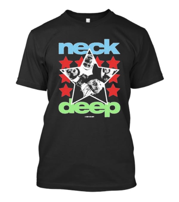 Neck Deep Blue And Green Star With Red Stars And Faces T-Shirt