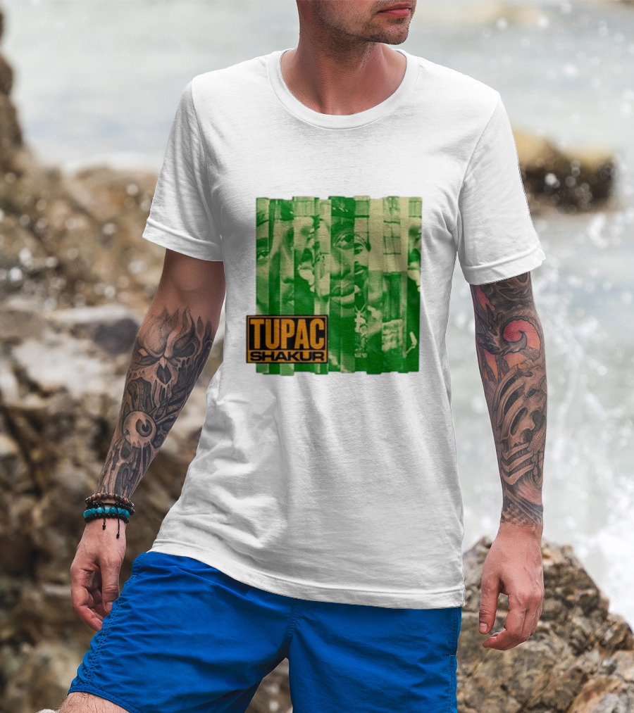 Tupac Shakur Green Photo Collage T-Shirt