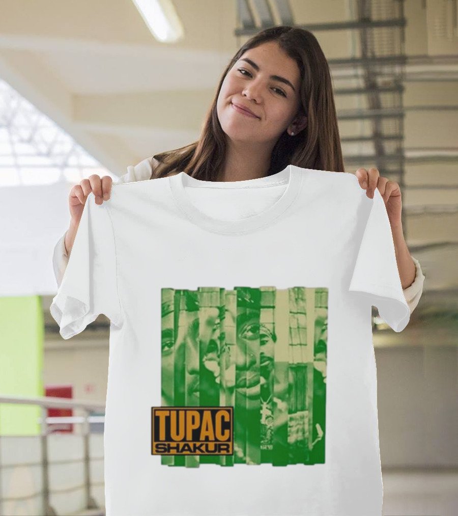 Tupac Shakur Green Photo Collage T-Shirt