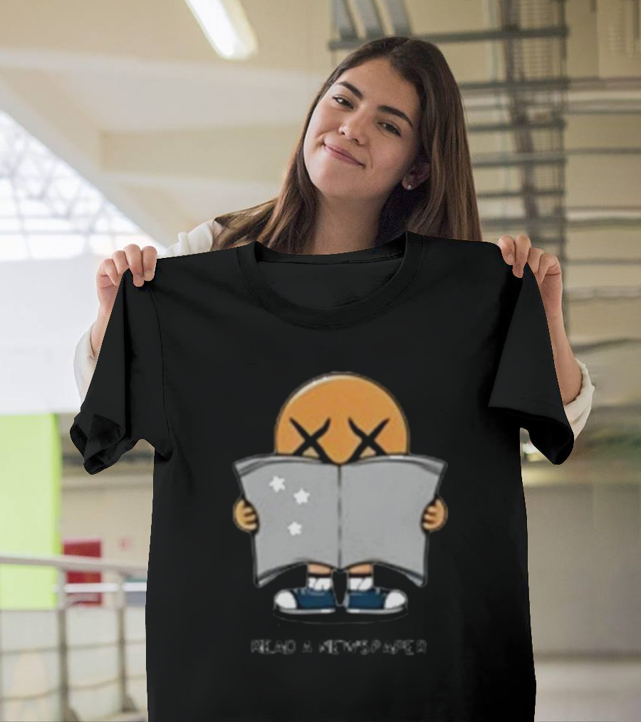 Read A Newspaper Character With Crossed Eye Symbol And Stars T-Shirt