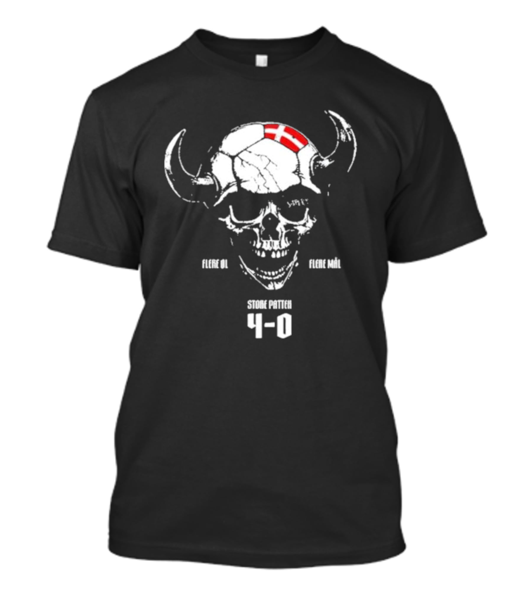 Flere Øl Flere Mål Store Patten 4-0 Skull With Horns And Denmark Flag Suspekt Tour T-Shirt