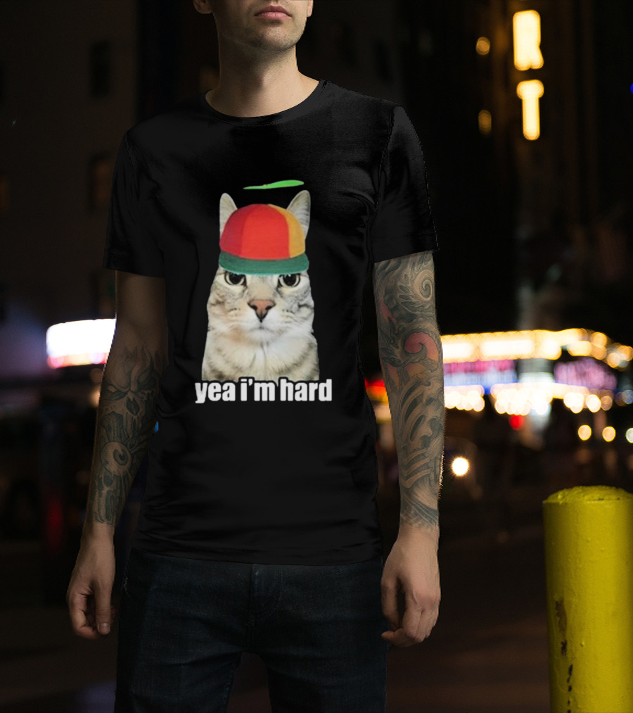 Yea I'm Hard Cat In Propeller Hat T-Shirt