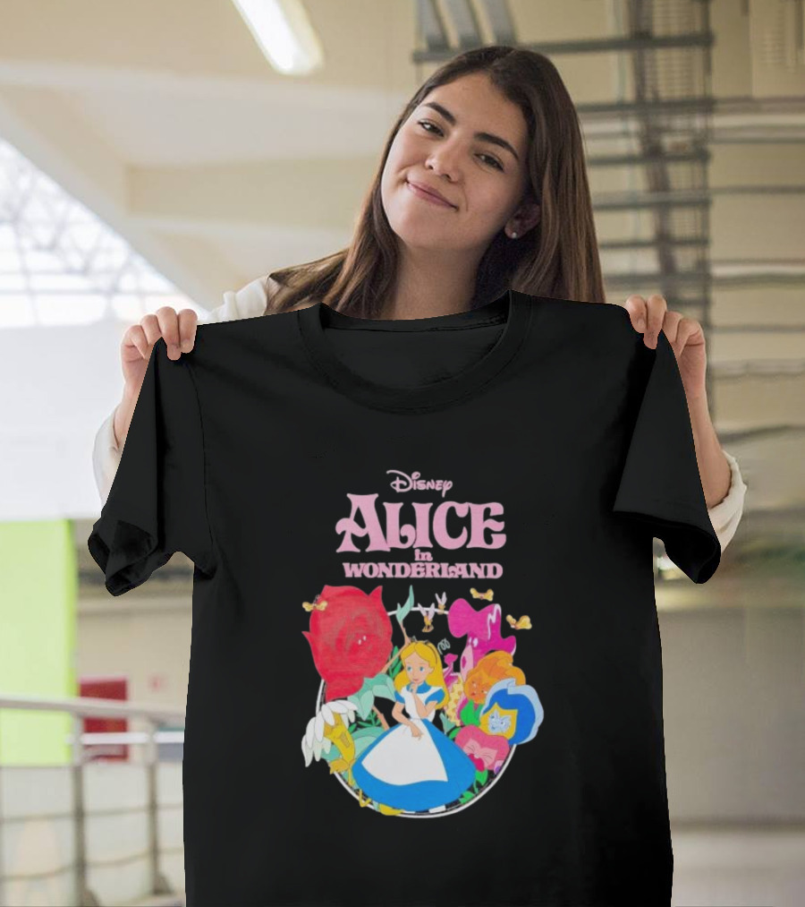 Disney Alice In Wonderland Flowers and Characters Classic T-Shirt