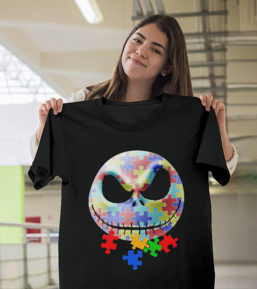 Jack Skellington Face Autism Puzzle Pieces T-Shirt