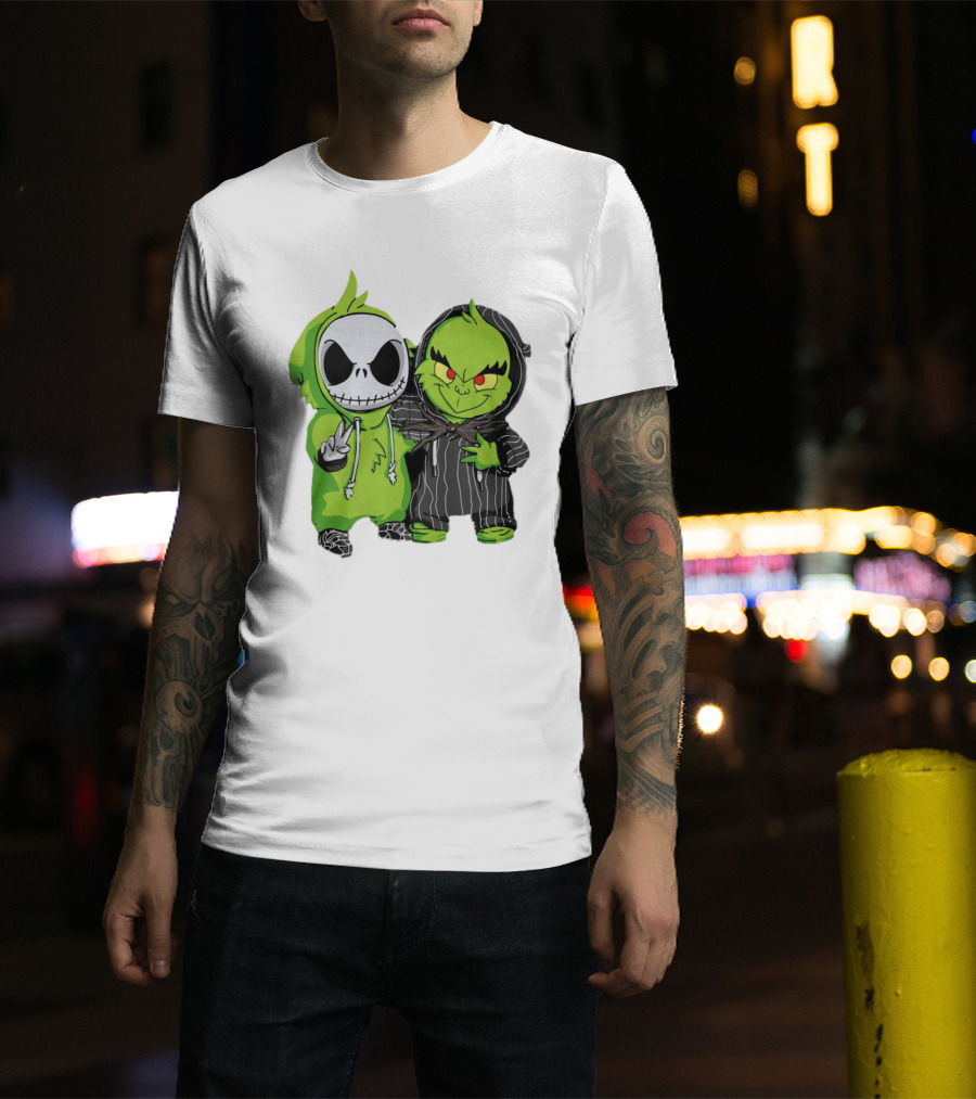 Baby Jack Skellington And Grinch In Green Hoodies T-Shirt