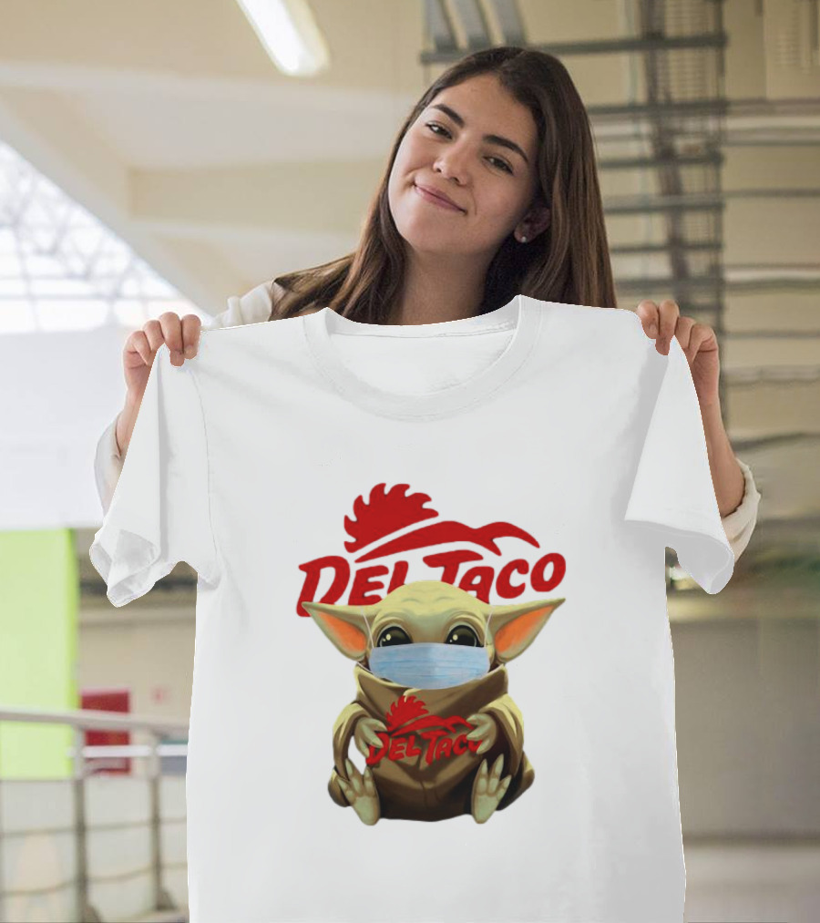 Baby Yoda Wearing Face Mask Holding Del Taco T-Shirt