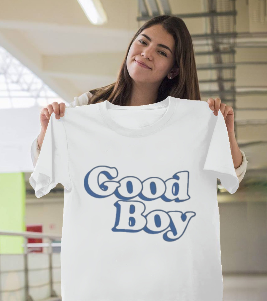 Good Boy Retro Bubble Font Dark Blue Text T-Shirt