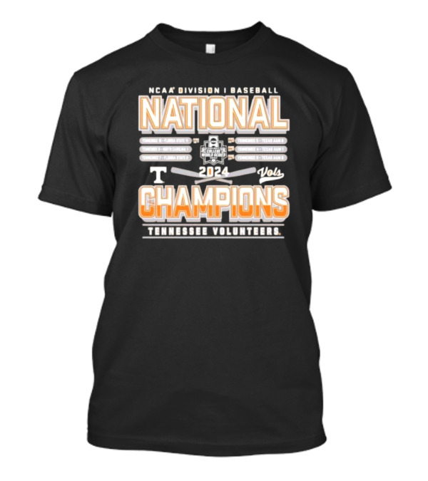 NCAA Division I Baseball National Champions 2024 Tennessee Volunteers College World Series Schedule T-Shirt