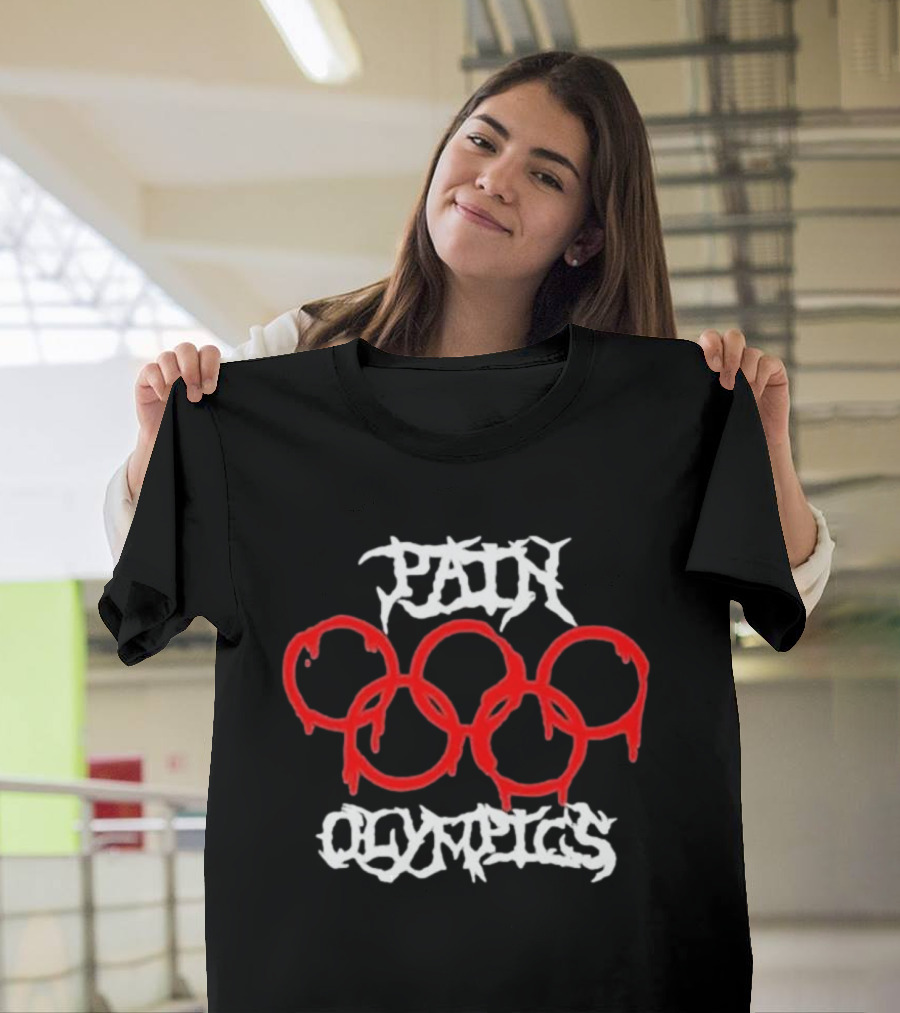 Pain Olympics Melted Rings Dripping Blood Effect T-Shirt