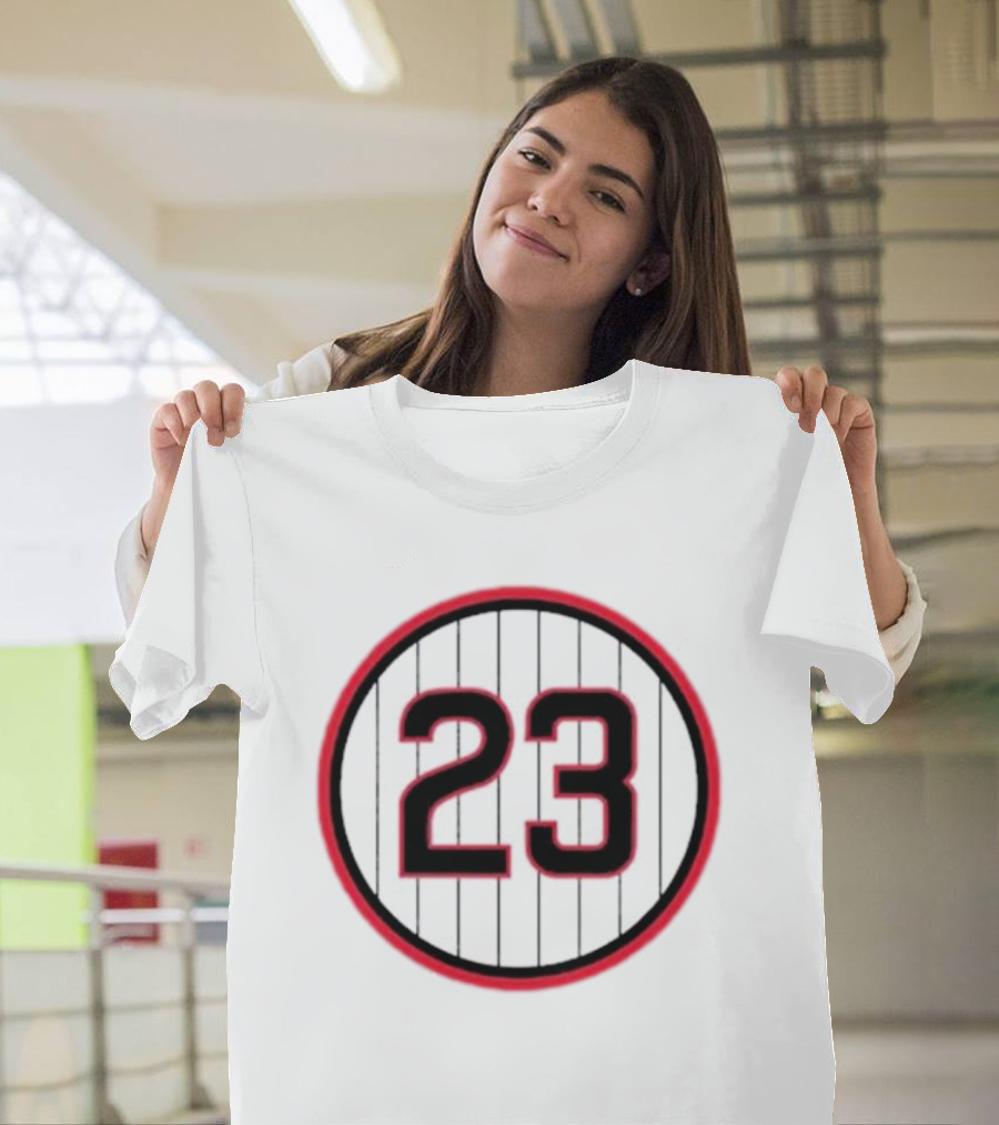 Ryne Sandberg Number 23 Pinstripe Circular Emblem T-Shirt